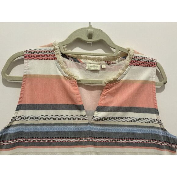 Spartina Dress Size Large Striped VNeck Fringe Embroidery Sleeveless - Picture 2 of 9